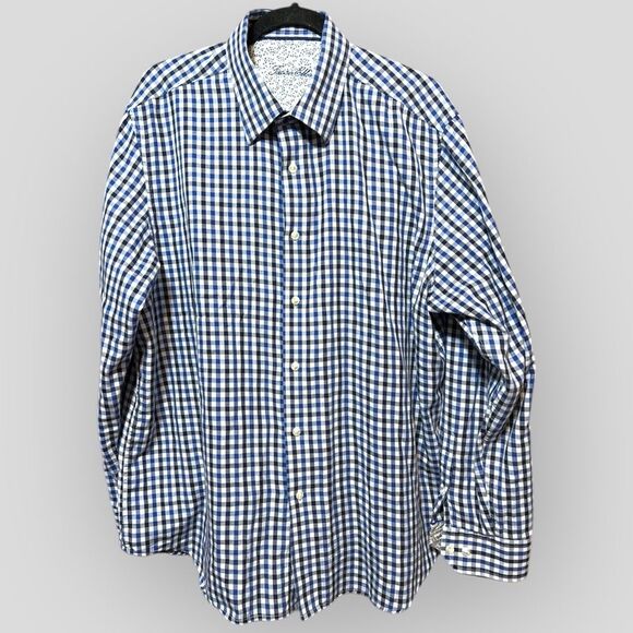 Tasso Elba Mens Button Down Dress Shirt w Contrast Cuffs Big Tall 17-17.5” Neck - Picture 3 of 12